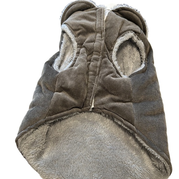 Gray Corduroy Dog Coat with Fleece Lining | Small | Cozy Winter Jacket - Picture 2 of 7